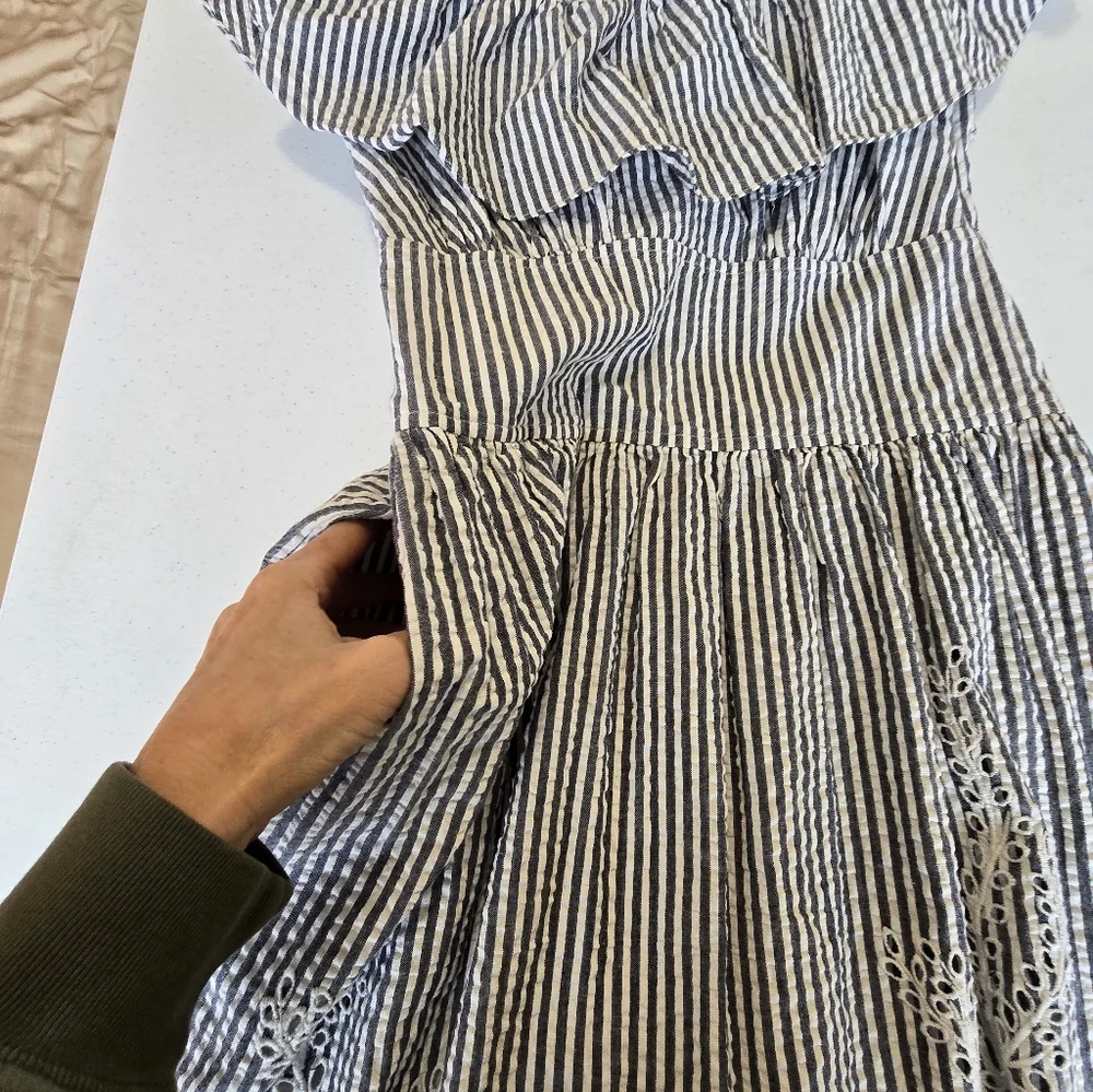 Tory Burch Eyelet Embroidered Dress Blue Stripe‎ Women's 2 Summer